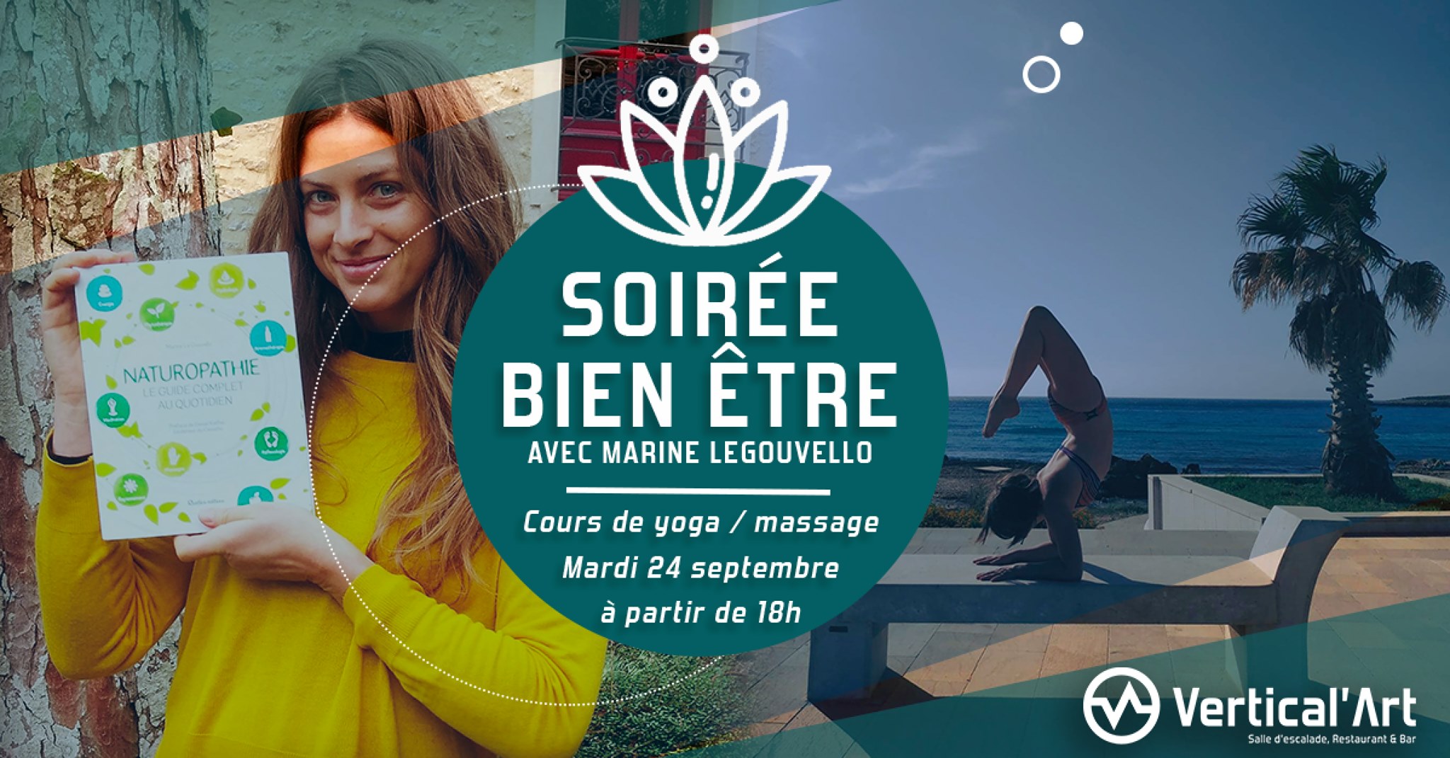 - yoga - Marine legouvelo - naturopaths - massage - soirée - soirée bien être à Vertical’Art - Saint-Quentin-En-Yvelines-en-yvelines - salle d'escalade de bloc - restaurant bar