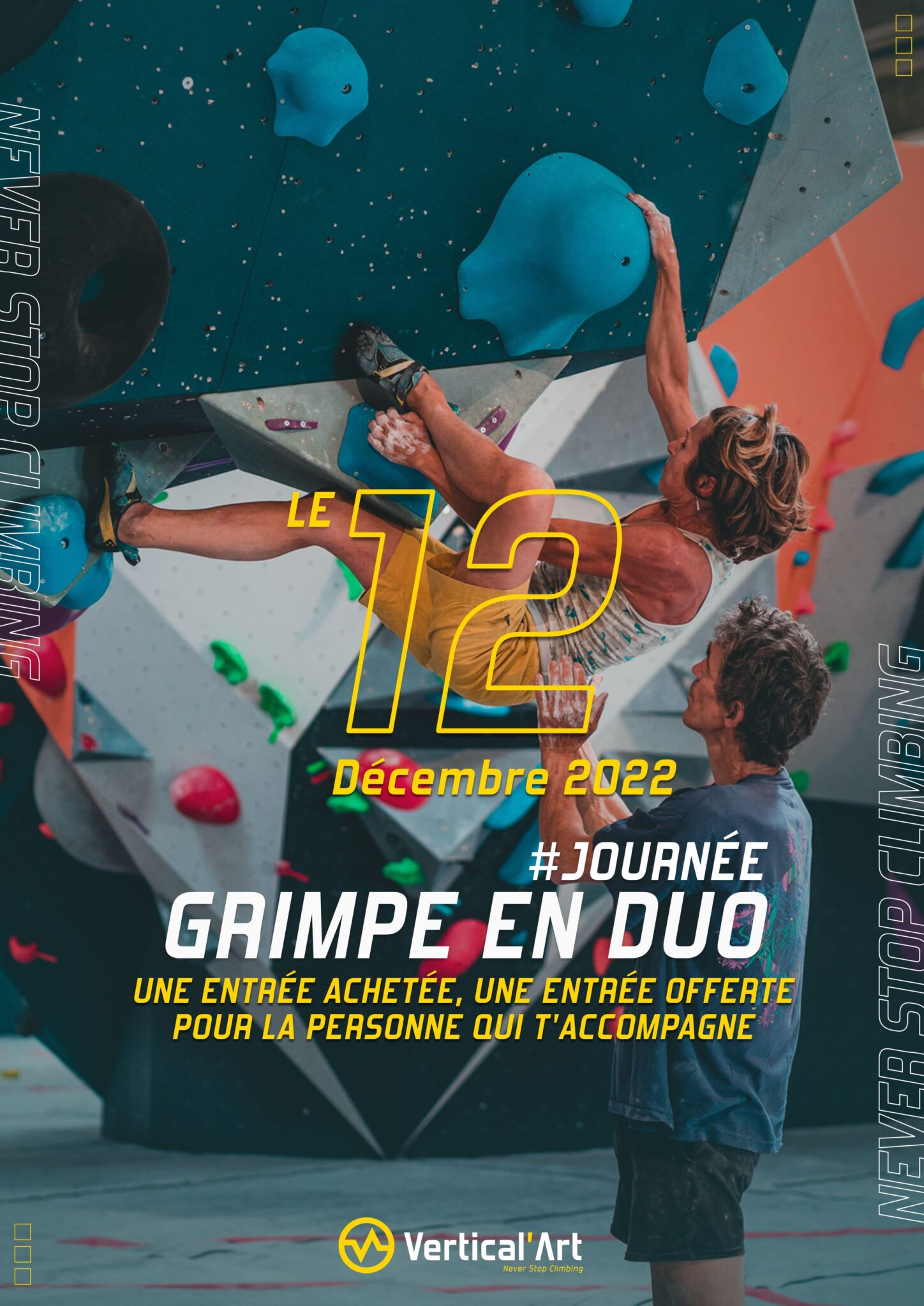Grimpe en duo Vertical'Art SQY 12 décembre 2022 une entrée achetée, une offerte