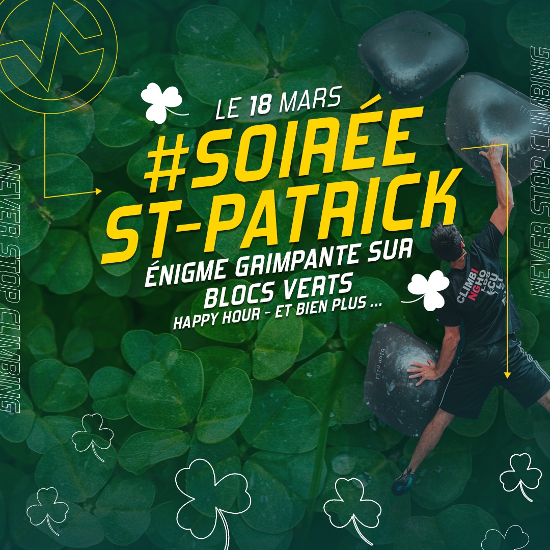 Soirée St-Patrick à Vertical'Art SQY lundi 18 mars