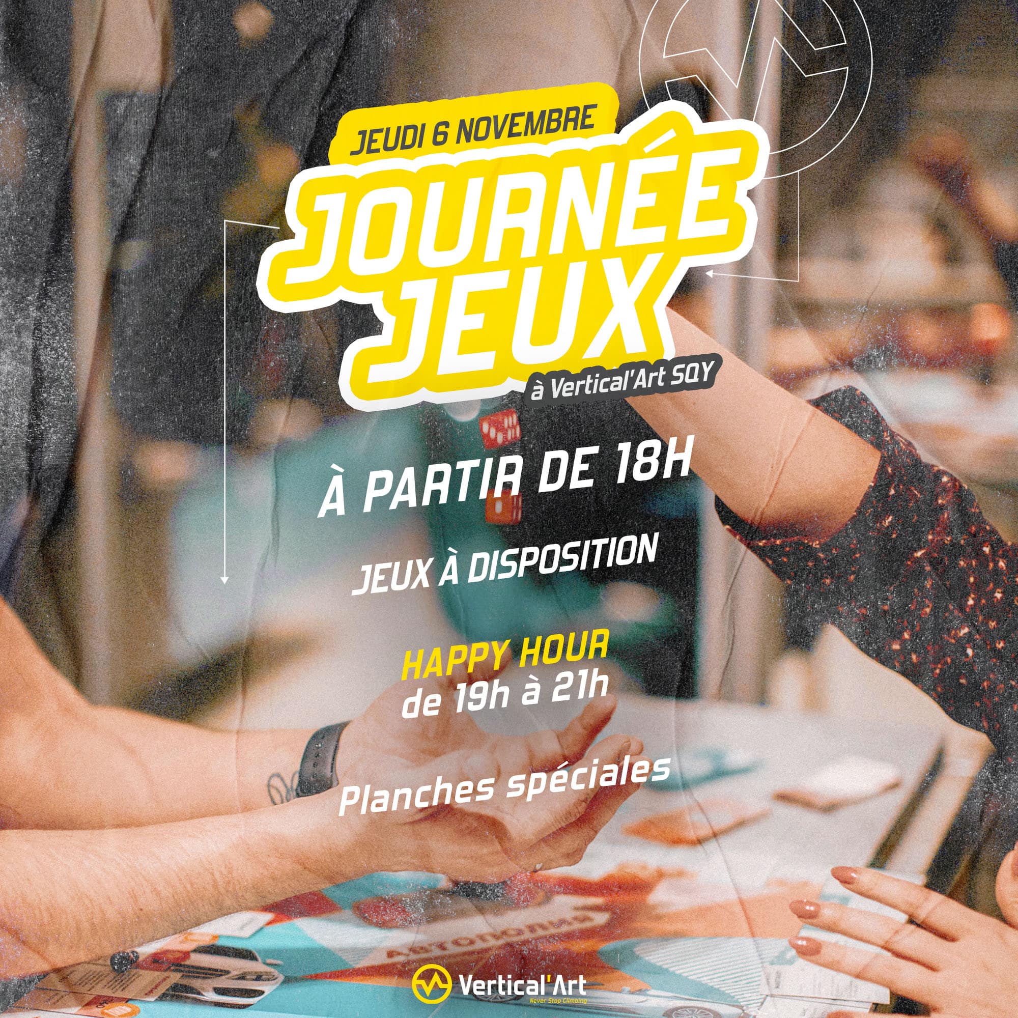 SOIREE JEUX à Vertical'Art SQY le jeudi 6 novembre à partir de 18h